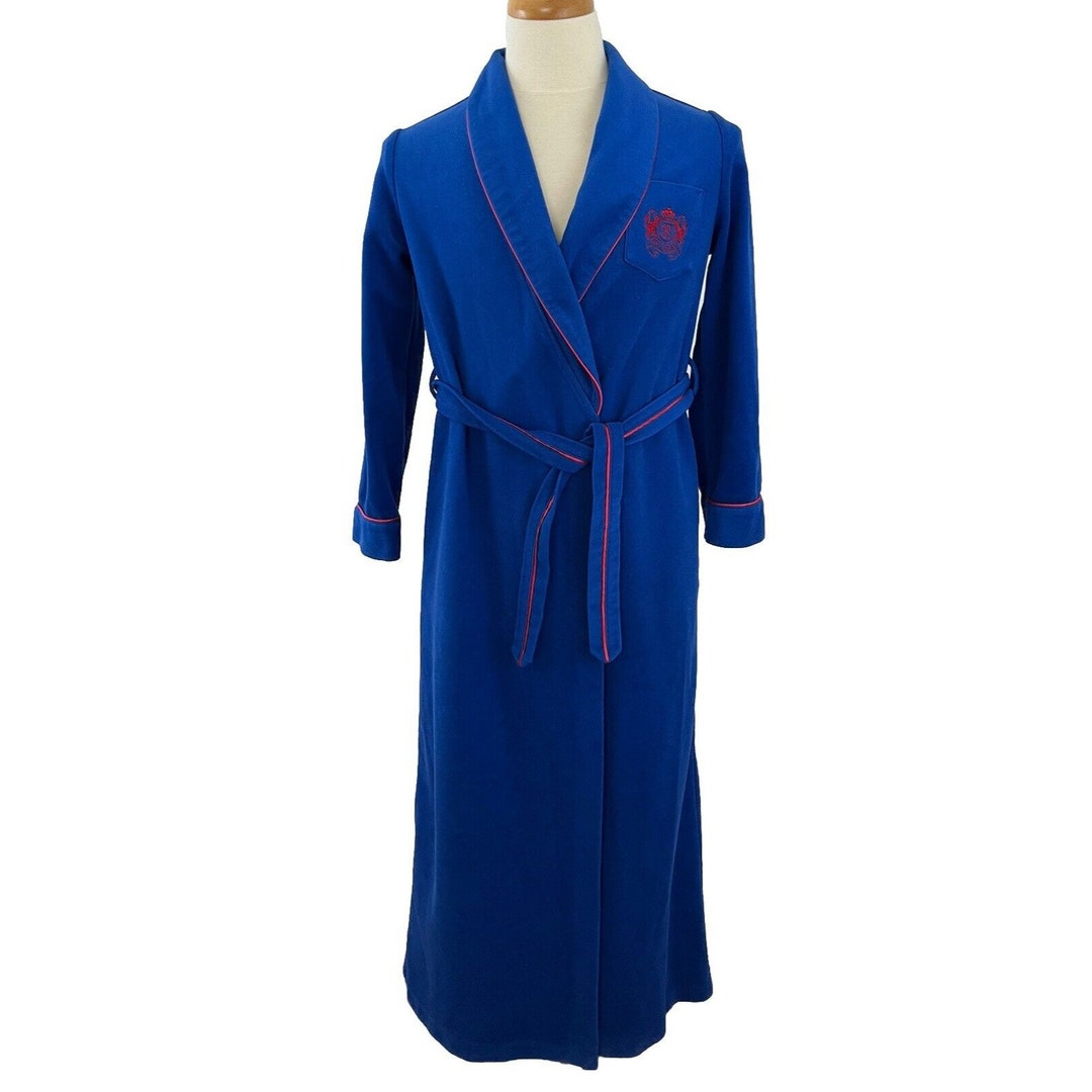 Vintage Bill Blass Bathrobe Robe Royal Blue Red Trim Belted Pockets No ...