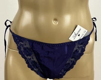 Vintage Silkscreen 100% Washable Silk Women's 7 Purple String Bikini Panty Thong