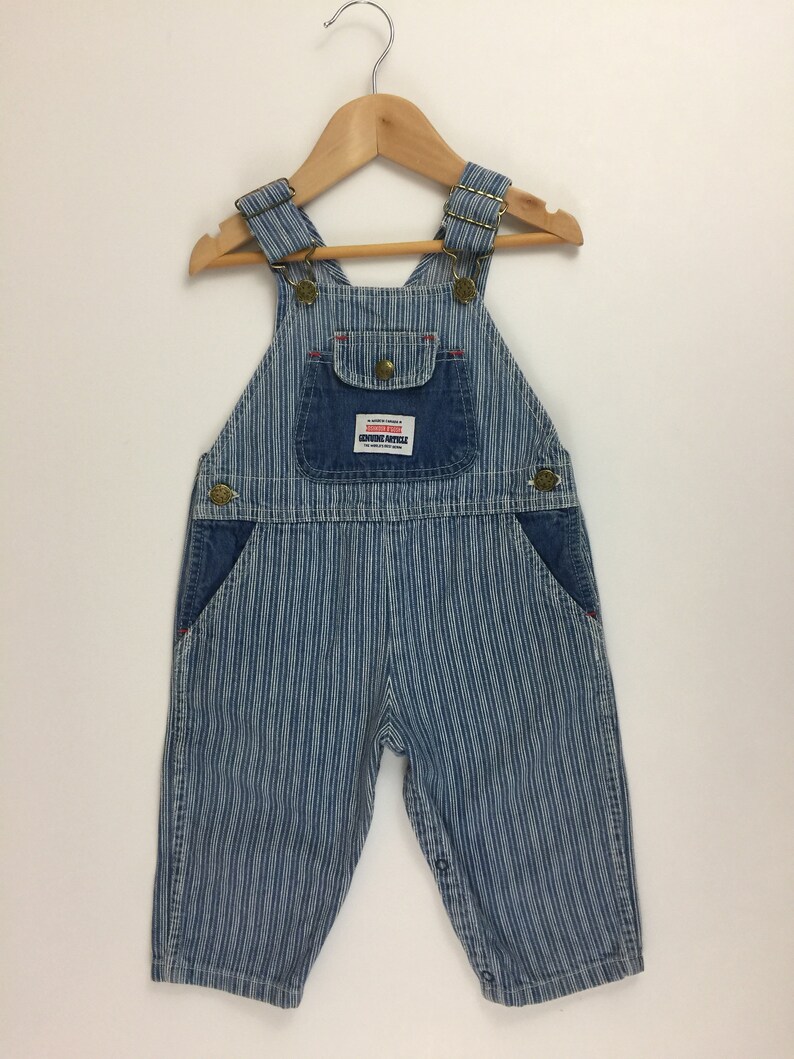 OshKosh B/'gosh Girl 18 mo Skirtall Jumper Dress Vestbak Red Stripe Engineer