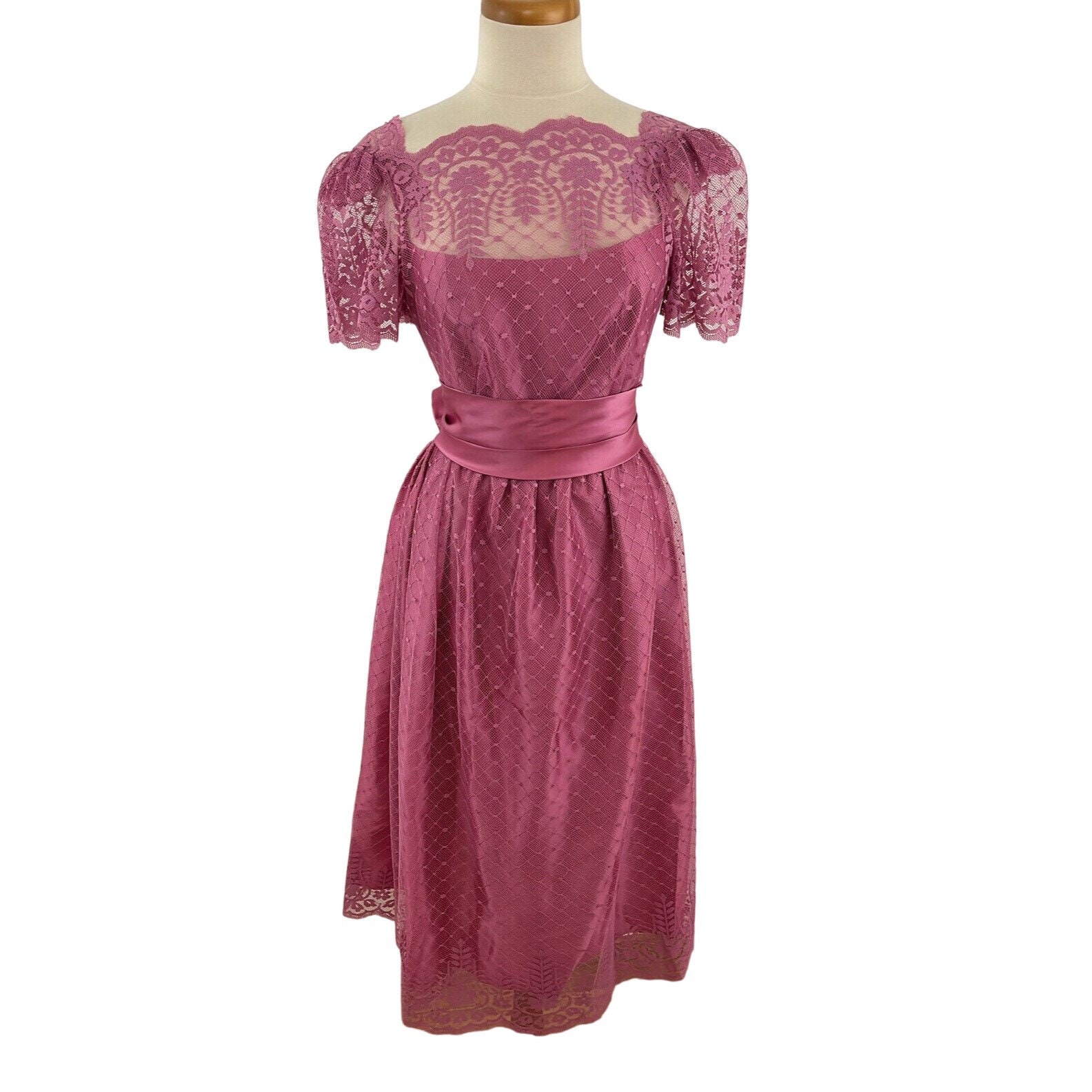 Vintage JC Penney's Prom Homecoming Dress Pink Mauve Satin Lace Bow Sz 7/8  - Etsy
