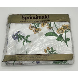 Springmaid Wondercale Queen Flat Sheet 90x102 in Libraire des Fleurs Flower NOS
