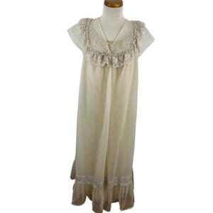 Vintage Shadowline Women&#39;s M Nightgown & Robe Peignoir Set Nylon Chiffon
