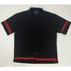 Vintage Y2K No Boundaries Men's L 42-44 Tribal Streetwear Black Red Camp Shirt