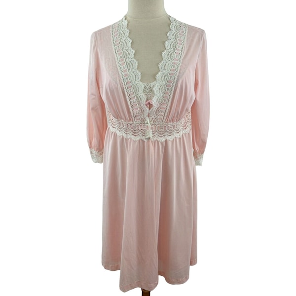 Vintage Olga Secret Hug Peignoir Short Robe Nightgown Set Size 34 Pink 2pc