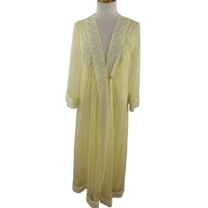vintage Miss Elaine Peignoir Set Chemise de nuit & Robe Yellow Lace Trim Femme 36