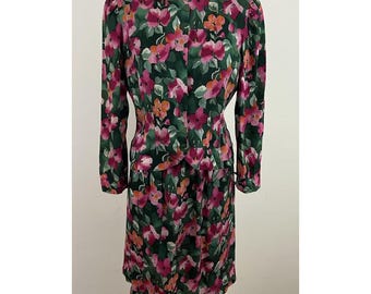 Vintage Lillie Rubin Women's 10 Silk Floral Skirt Set Top Jacket 2pc Suit