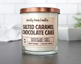 Salted Caramel Chocolate Cake · scented soy wax candle, inspired by cake, baking, and bakeries