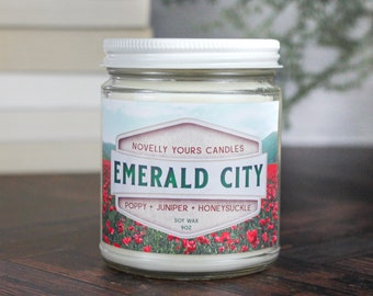 Emerald City · book themed scented soy wax candle