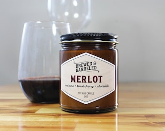 Merlot candle - wine lover's gift, red wine scented candle, vineyard decor, 9oz
