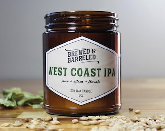 West Coast IPA candle - beer lover gift, pine citrus florals, brewery decor, 9oz