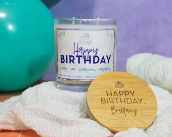 Birthday Candle with Custom Lid · customized gift, birthday cake, soy candle
