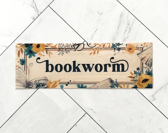 Bookworm wooden bookmark · bookish decor for book lovers