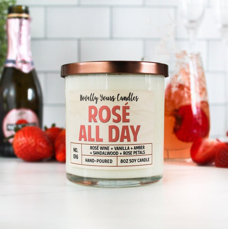 Rosé All Day scented soy wax candle, inspired by rosé wine, pink wine, and wine gifts image 1