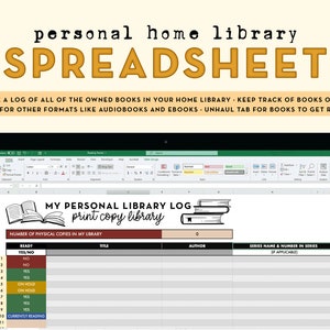 Personal Home Library Log spreadsheet catalog the books you own image 1