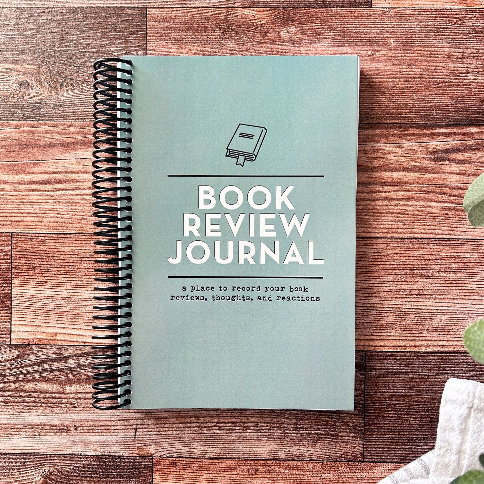 Book Review Journal · sage green cover · reading log notebook for literary  feedback