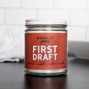 First Draft · writing & book-themed scented soy wax candle