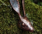 The Hare's Head. Hand beaten copper hare pendant