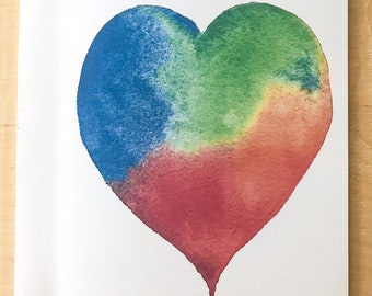 Rainbow Valentines | Heart Greeting Card, Watercolor Card, Art Card,Blank Card, Valentine Heart Card, Colourful Heart Card