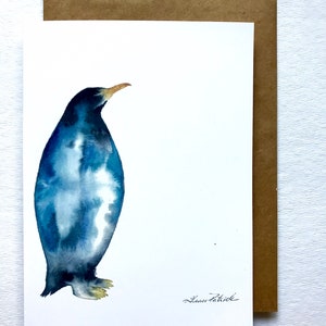 Cartão de felicitações de pinguim, cartão em aquarela, cartão de arte, cartão em branco