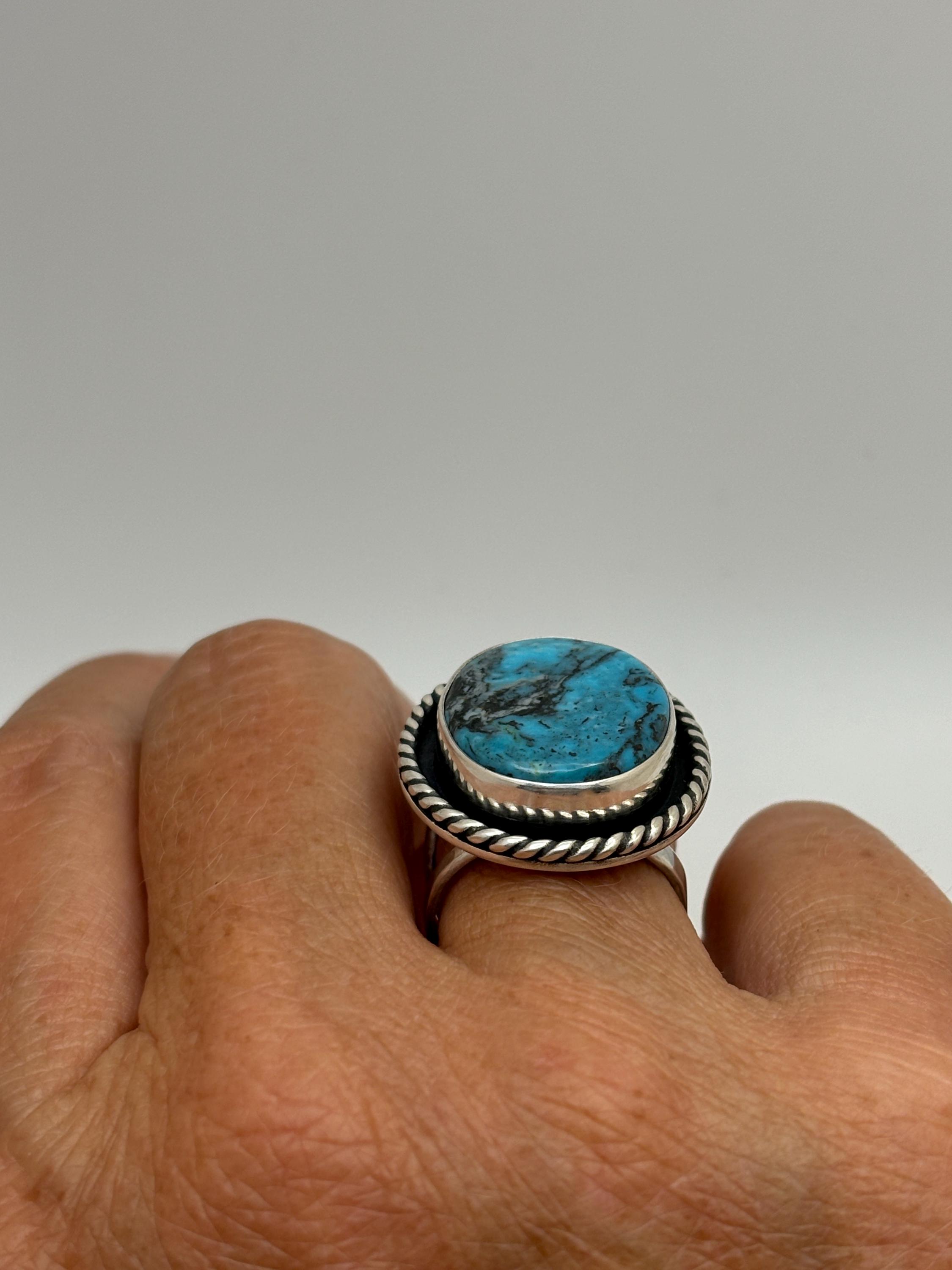 Kingman Turquoise Handcrafted Sterling Silver Statement Ring Size 7 3/4 ...