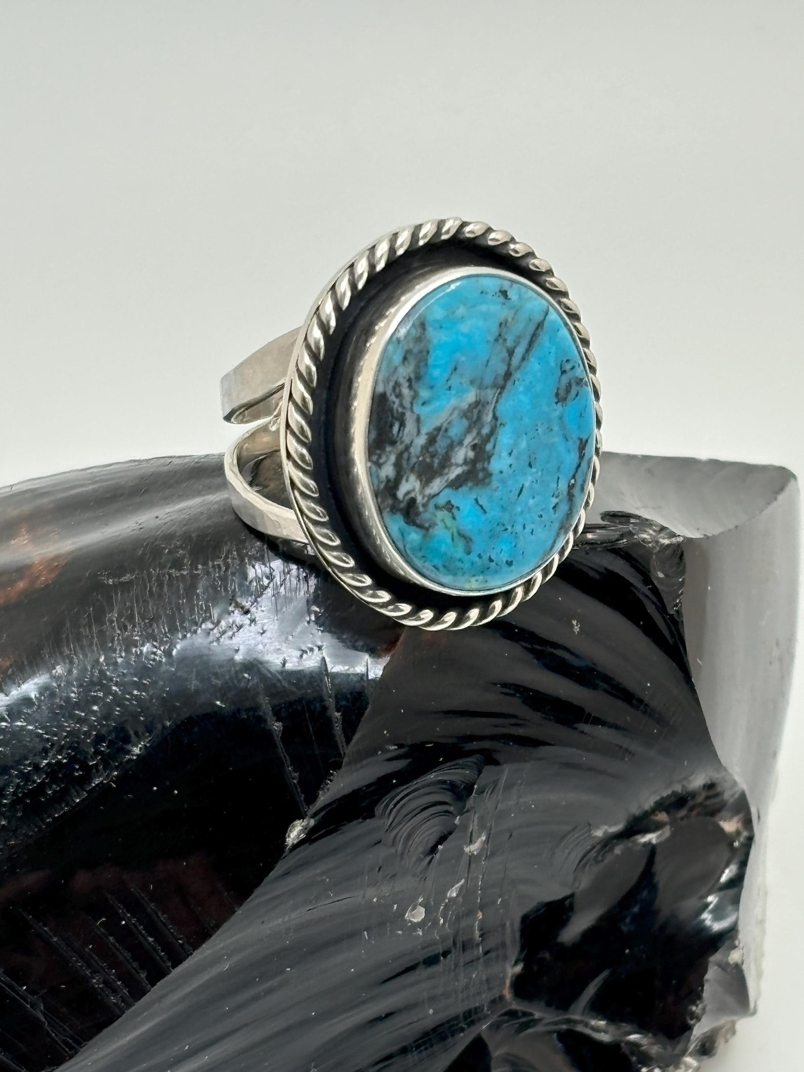 Kingman Turquoise Handcrafted Sterling Silver Statement Ring Size 7 3/4 ...