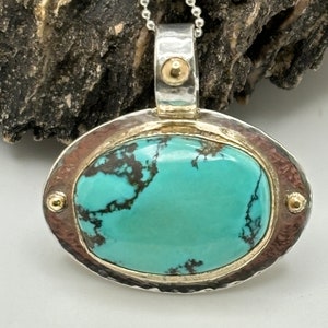 Blue Moon Turquoise Sterling and 10k Gold Pendant Necklace