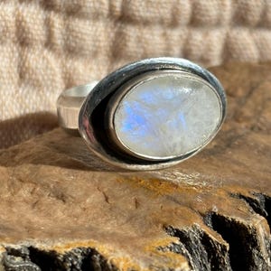 Oval Moonstone Handmade Sterling Silver Ring 7.5