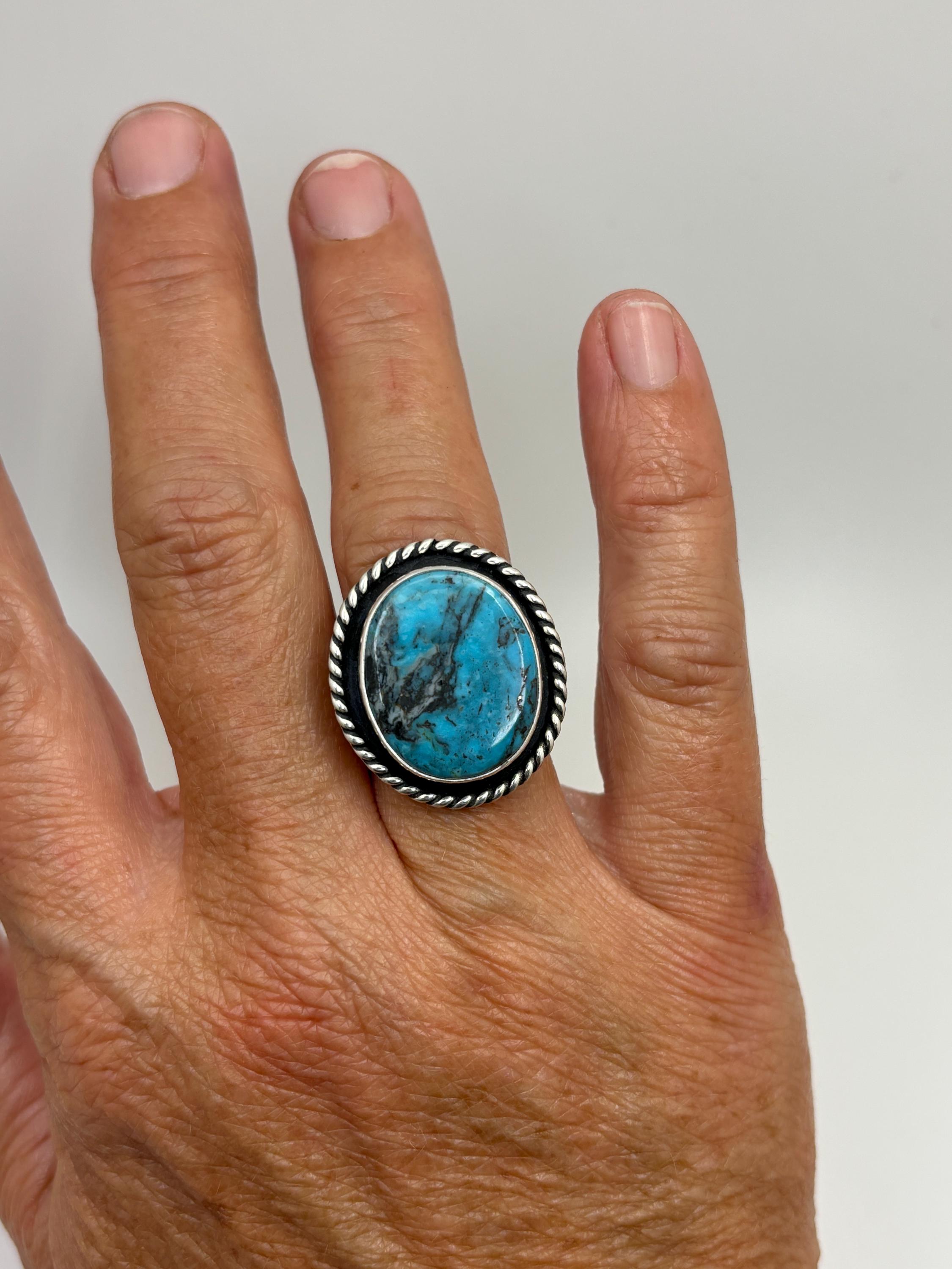 Kingman Turquoise Handcrafted Sterling Silver Statement Ring Size 7 3/4 ...