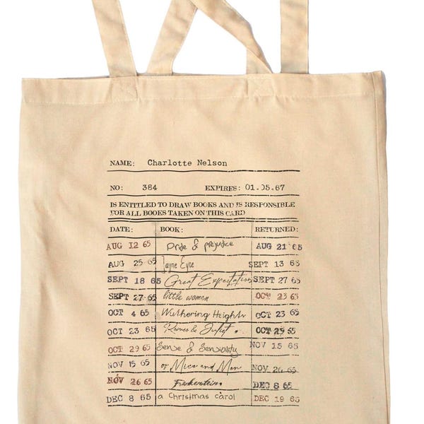 Personalized Vintage Library Card Tote Bag: Book Lover Gift