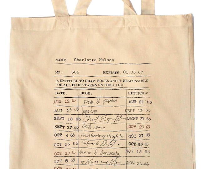 Personalized Vintage Library Card Tote Bag: Book Lover Gift