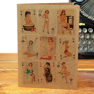 Sexy Vintage Pin Up Girls Grußkarte Spielkarten Recycled Retro Burlesque Frech 50s Glücksspiel Poker
