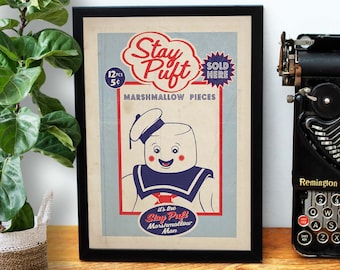 Ghostbuster - Stay Puft Marshamallow Man - Vintage A4 Wall Art Print - Retro Advertising - 80s Movie