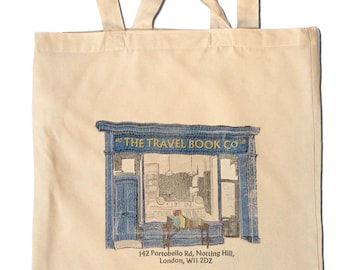 Notting Hill  - Travel Book Co. Shop - Vintage Print Shopping Bag - Movie - London - Book Shop - 90s - Comedy - Rom Com - Books