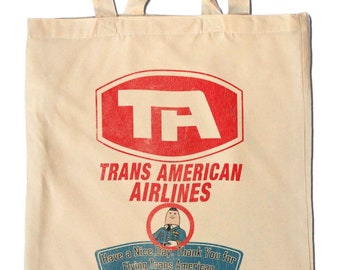 AIRPLANE Trans American Airlines Shopping Tote Bag - 80s Movie - Vintage Style Print - Comedy