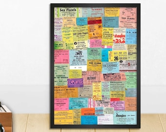 PUNK ROCK - Vintage Concert Tickets - A4 Wall Art Print - Music - Legend - Vinyl Records - Dad - Anarchy - Punk Rocker - Nostalgia - 70s