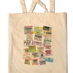 90s BRITPOP & INDIE Bands - Vintage Music Concert Ticket Shopping Bag - Manchester - Brit - Guitar Bands - Dad Rock - Vinyl