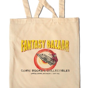 Fantasy Bazaar Comic Books  Vintage Shopping Tote Bag Spaced  London Comedy  Simon Pegg