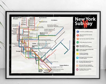 The Warriors - Vintage Style Movie Quotes Subway Map - Wall Art - Print - New York - Coney Island - NYC - Gangs - 1979 - Movie Memorabilia