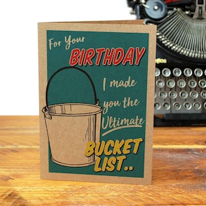 BUCKET LIST - Carte d’anniversaire drôle - Blague - Humour - Vieux pet - Années 50 - Années 60 - Anniversaire