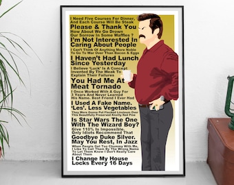 Ron Swanson - Cotizaciones clásicas - Arte de pared A3 - Impresión - Póster - Parques y recreación - Bistec - Duke Silver - Tornado de carne - Pawnee - TV