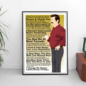 Ron Swanson Classic Quotes Wall Art - Print Parks & Recreation Steak  Duke SilverMeat Tornado Pawnee TV