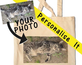 CUSTOM PRINT Your Photo Tote Shopping Bag , Personalise Mum Gift - Pet - Child - Memories - Old photos - Keepsake - Birthday - Hen Do