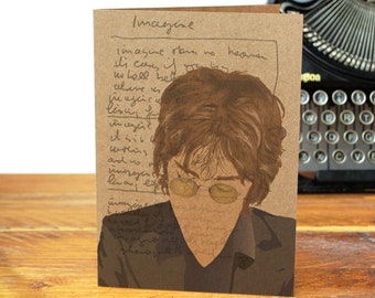 John Lennon  Imagine - Peace -  Recycled Greeting Card - Song Lyrics - Icon - Beatles Legend