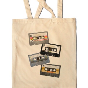 Retro CASSETTE  MIX TAPE  Vintage Print Shopping Bag Music  80s  90s  Vinyl