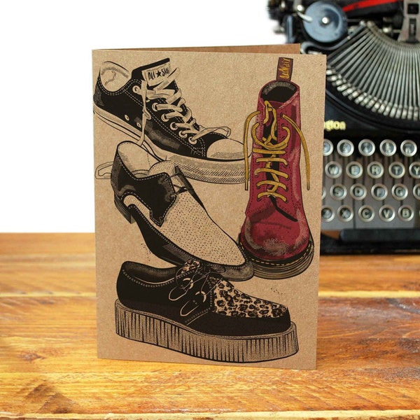 ROCK N ROLL FOOTWEAR - Greeting Card - Punk - Mod - Teddy Boy  - Rockabilly - Shoes - Sneakers - Youth Culture - Dad - Retro - Vinyl