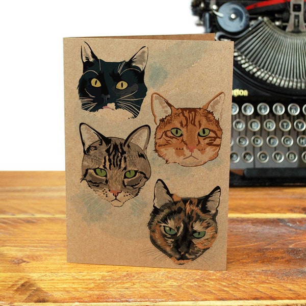 CATS - Greeting Card - Tabby - Ginger - Tortoise Shell - Black & White - Feline - Cat Lover - Illustration - Miaow - Love - Recycled