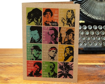 Aliens Characters Greeting Card  Sci Fi  Classic Movie 1986  Ripley  Xenomorph  Hicks  Hudson