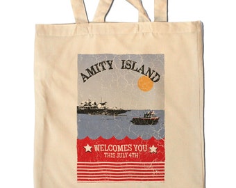 Jaws - Amity - Retro - Shopping Bag Tote Bag - 70s - Movie - Shark - Great White - Quint