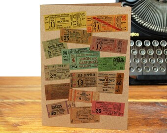 60's - 70s  Rock Concert Tickets - Recycled Greeting Card - Vintage - Band - Music Legend - Dad - Gig - Music - Vinyl - 1960s - 1970s