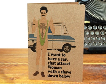 Borat - Greeting Card - Recycled - Funny - Rude - Comedy - Adult Humour - Car - Movie Quotes